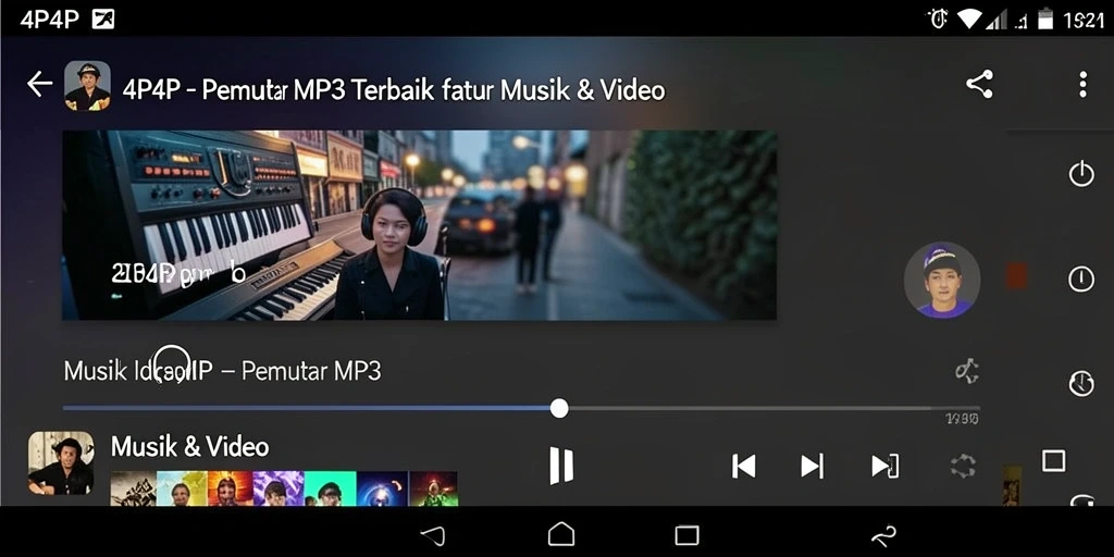 Screenshot aplikasi 4P4P menampilkan antarmuka Pemutar MP3 yang user-friendly.