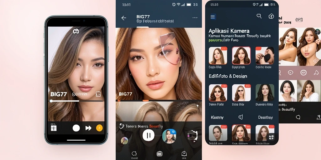 Antarmuka pengguna BIG77 dengan fitur Kamera Beautify yang intuitif.