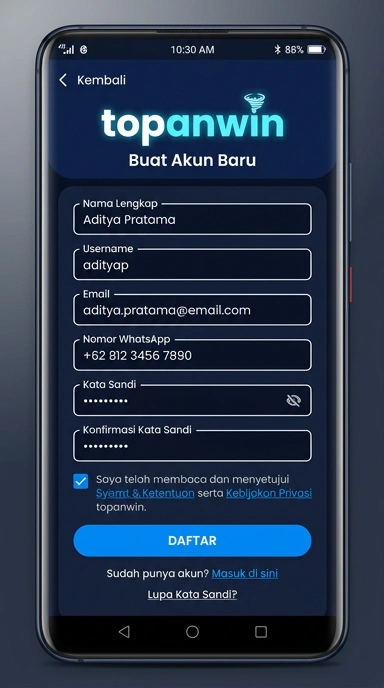 Buat Akun Baru topanwin untuk Android Indonesia